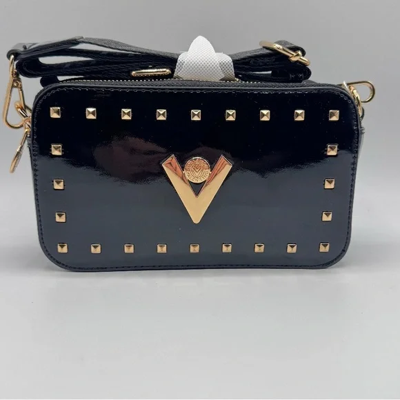 Valentino Orlandi Glossy Black and Gold Studded Crossbody - Picture 1 of 7